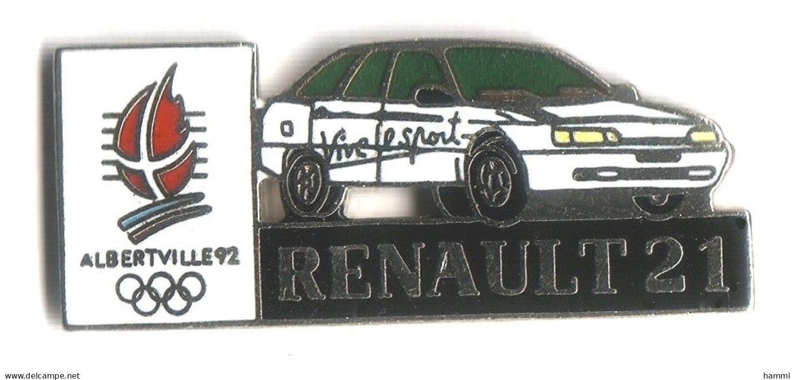 CC233 Pin's Albertville Jeux Olympiques Renault 21 Argent Signé Cojo 1991 EGF Achat Immédiat Immédiat - Renault