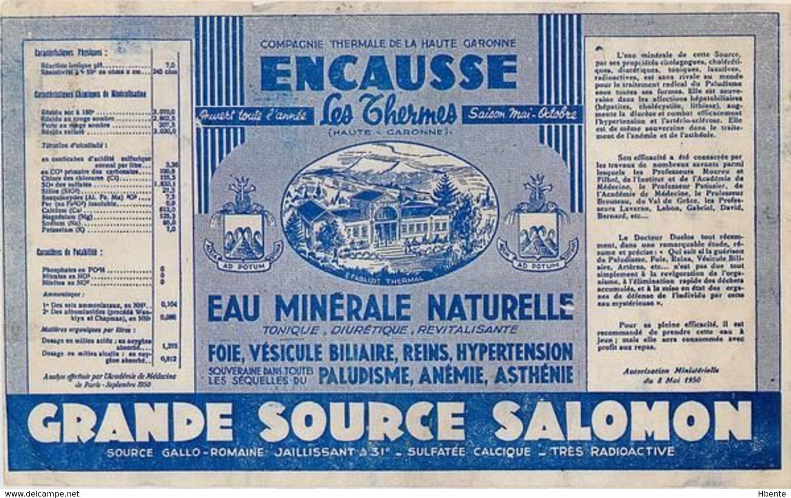 Eau Minérale Radioactive Encausse Les Thermes Grande Source Salomon Haute Garonne (Photo) - Objects