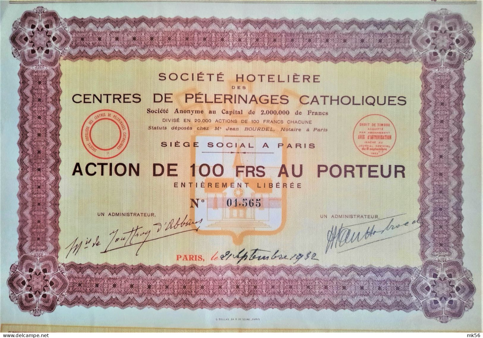 Société Hotelière Des Centres De Pélerinages Cathololiques - 1932 - Paris - Toerisme