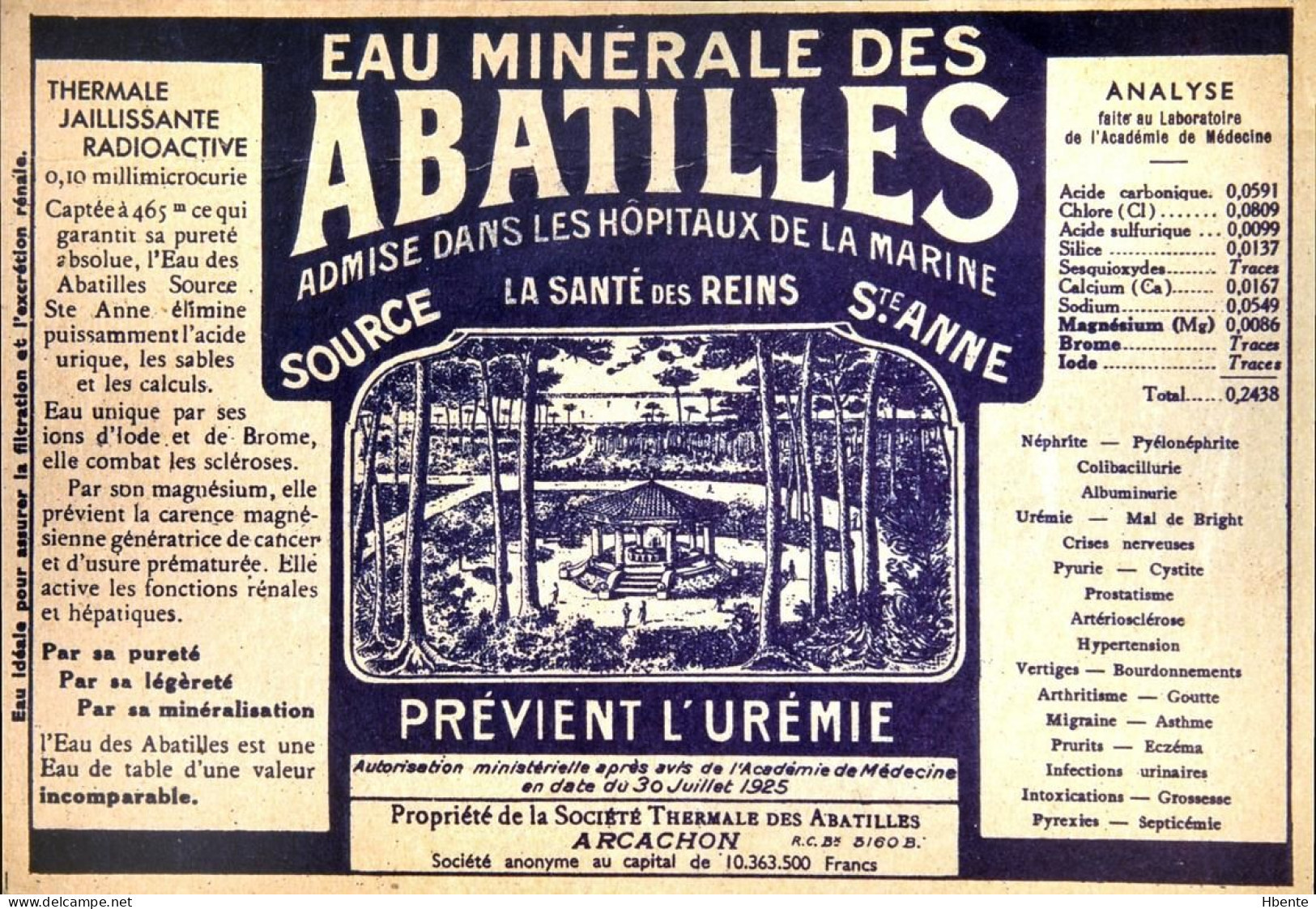 Source Ste Anne Eau Minérale Des Abatilles Arcachon Radioactive (Photo) - Gegenstände