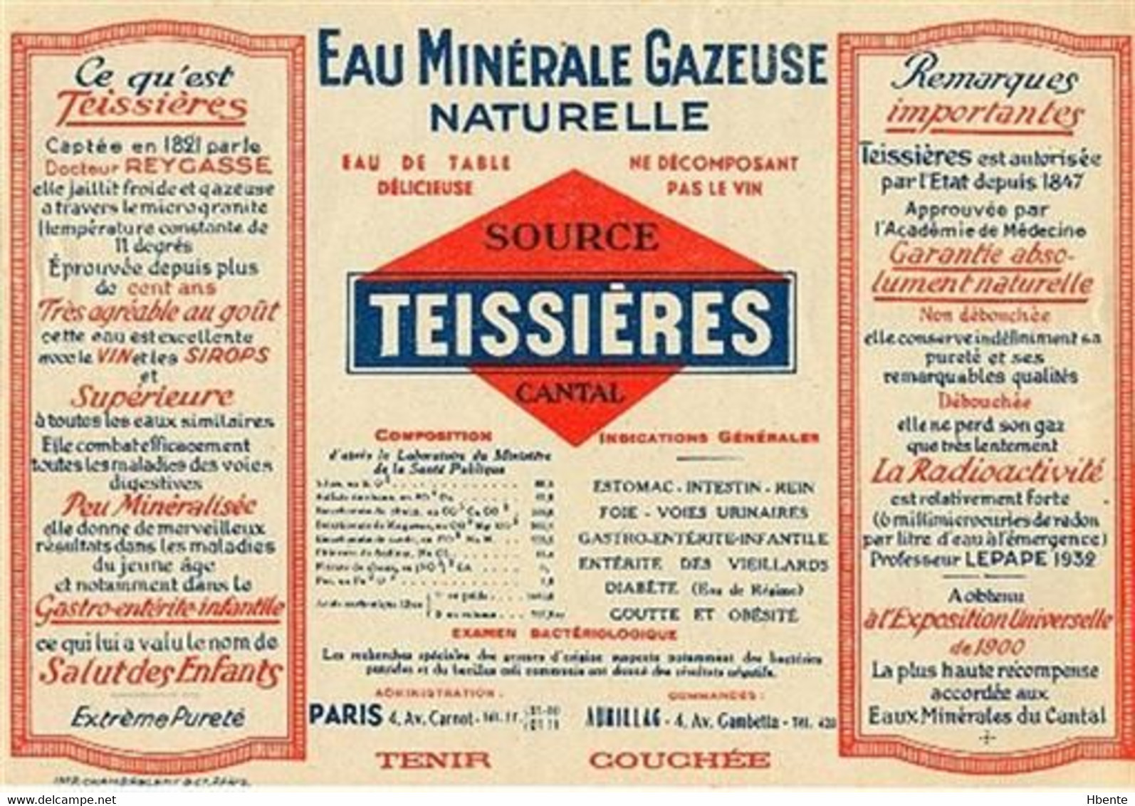 Eau Minérale Source Teissières Cantal Radioactivité (Photo) - Oggetti