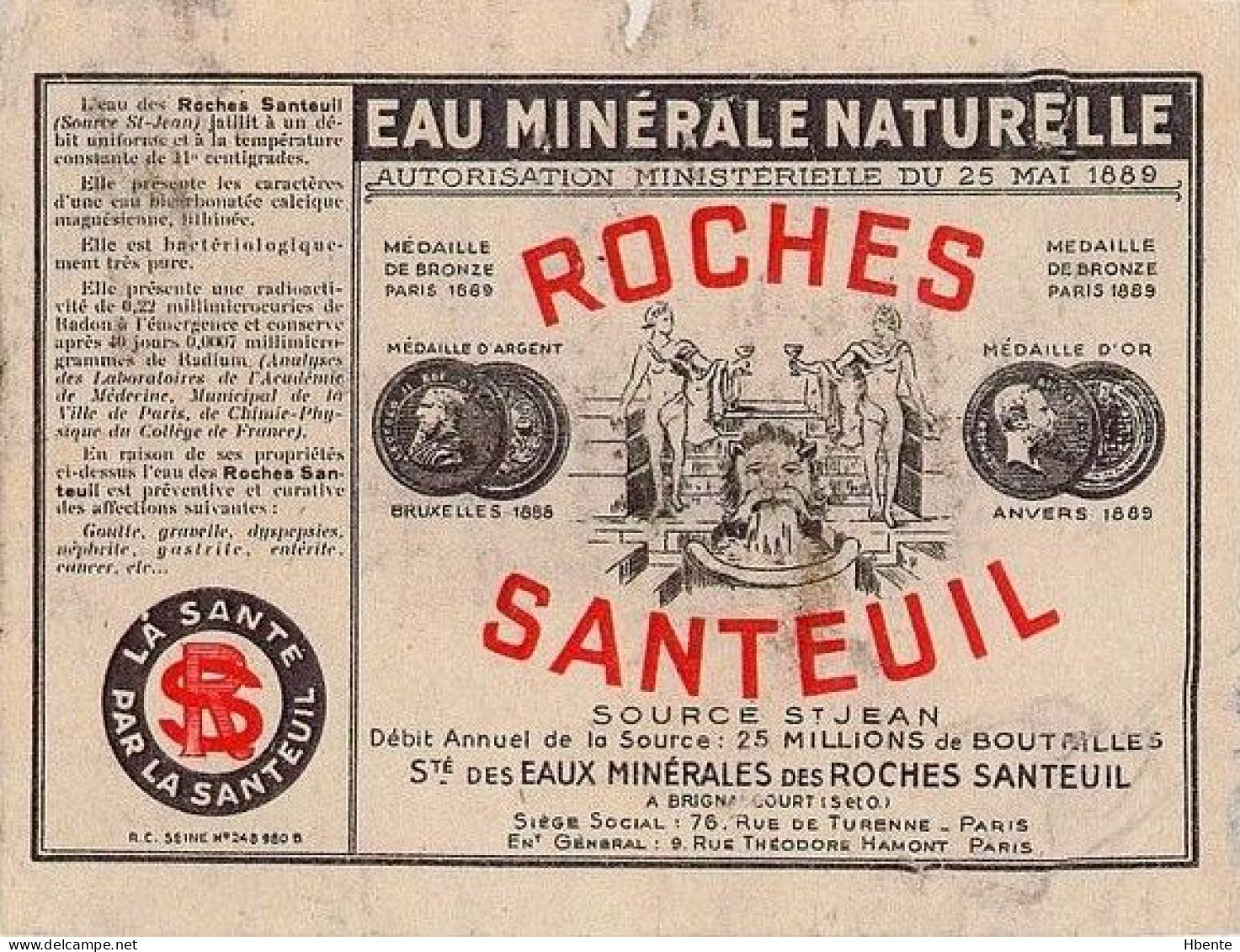 Eau Minérale Roches Santeuil Source Saint Jean Brignancourt Radioactivité (Photo) - Objects