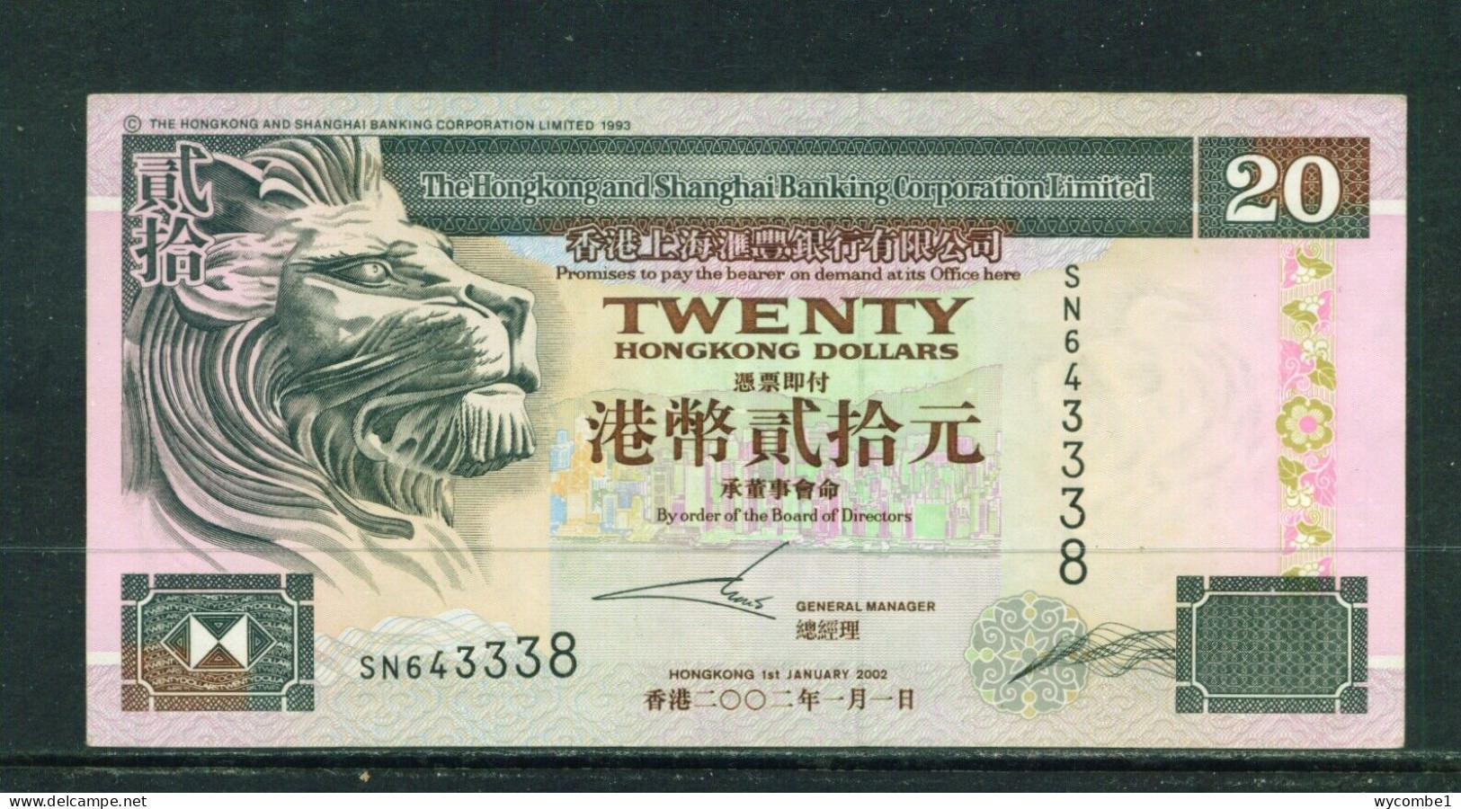 HONG KONG - 2002 HSBC $20 Circulated Banknote - Hongkong