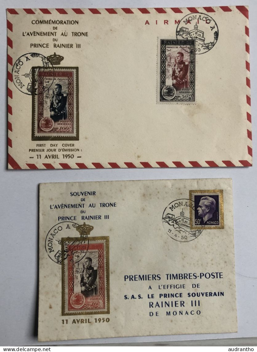 2 Enveloppes Souvenir De L'avénement Au Trone PRINCE RAINIER III MONACO 11 Avril 1950 - Lots & Serien