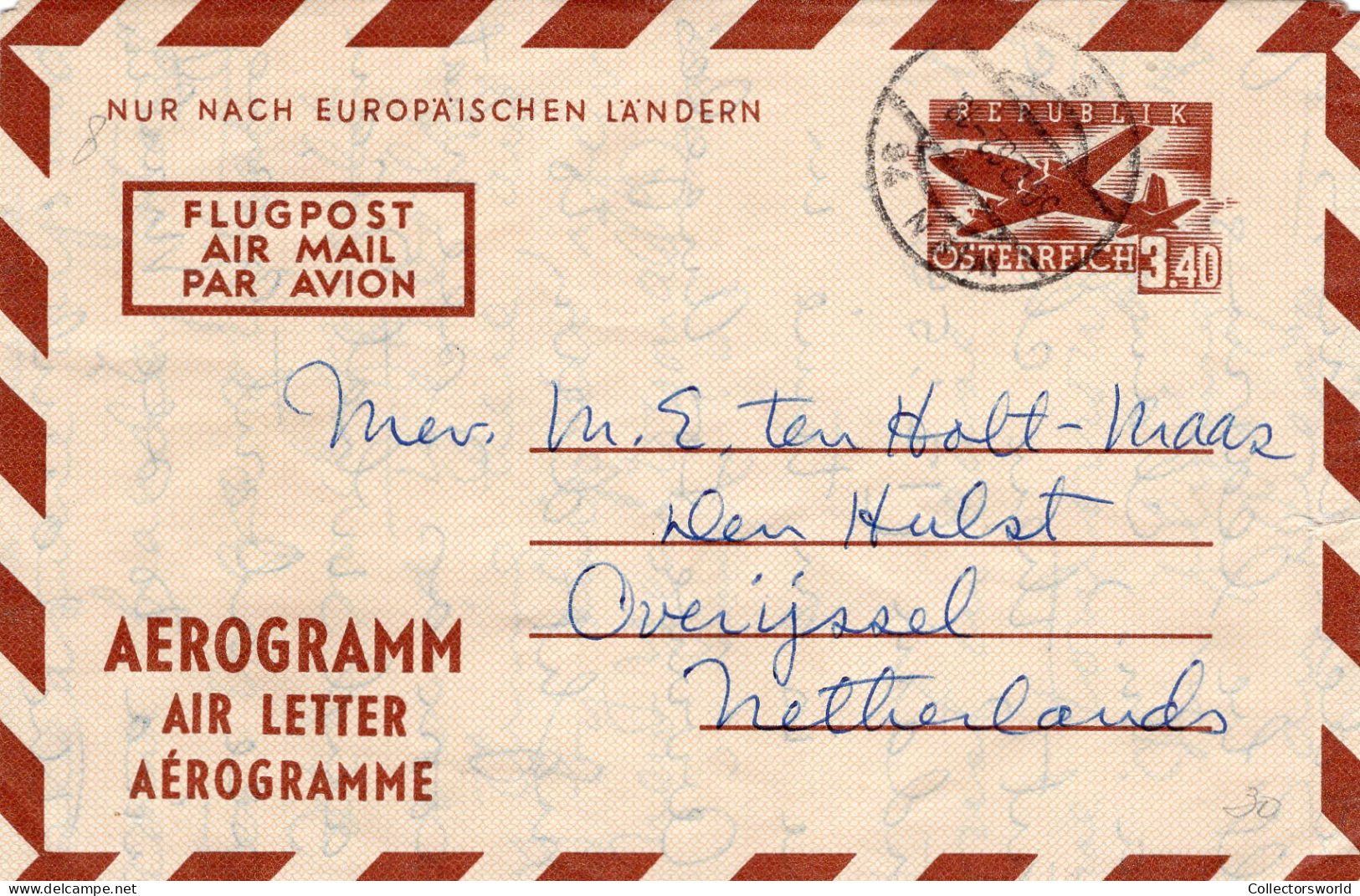 Austria Aerogramme Stationery To The Netherlands 1962 Used - Enveloppes