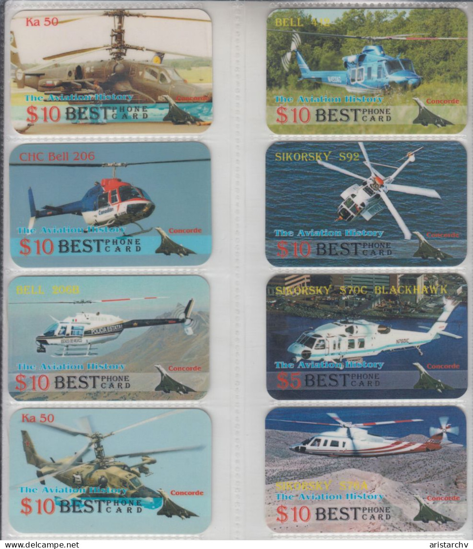 USE AVIATION HELICOPTER KA50 BELL SIKORSKY PLANE CONCORDE SET OF 16 CARDS - Avions