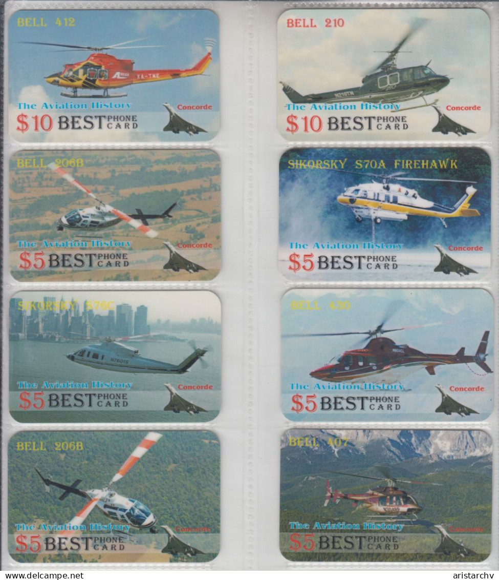 USE AVIATION HELICOPTER KA50 BELL SIKORSKY PLANE CONCORDE SET OF 16 CARDS - Avions