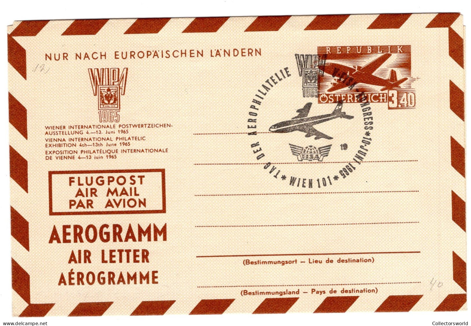 Austria Aerogramme Stationery Aerophilately Day Special Cancel Unused - Buste