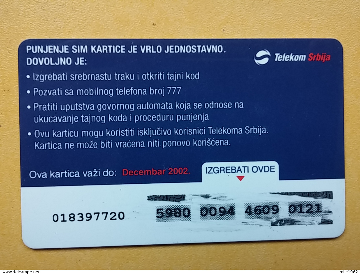 T-9 - SERBIA, TELECARD, PHONECARD,  - Sonstige – Europa