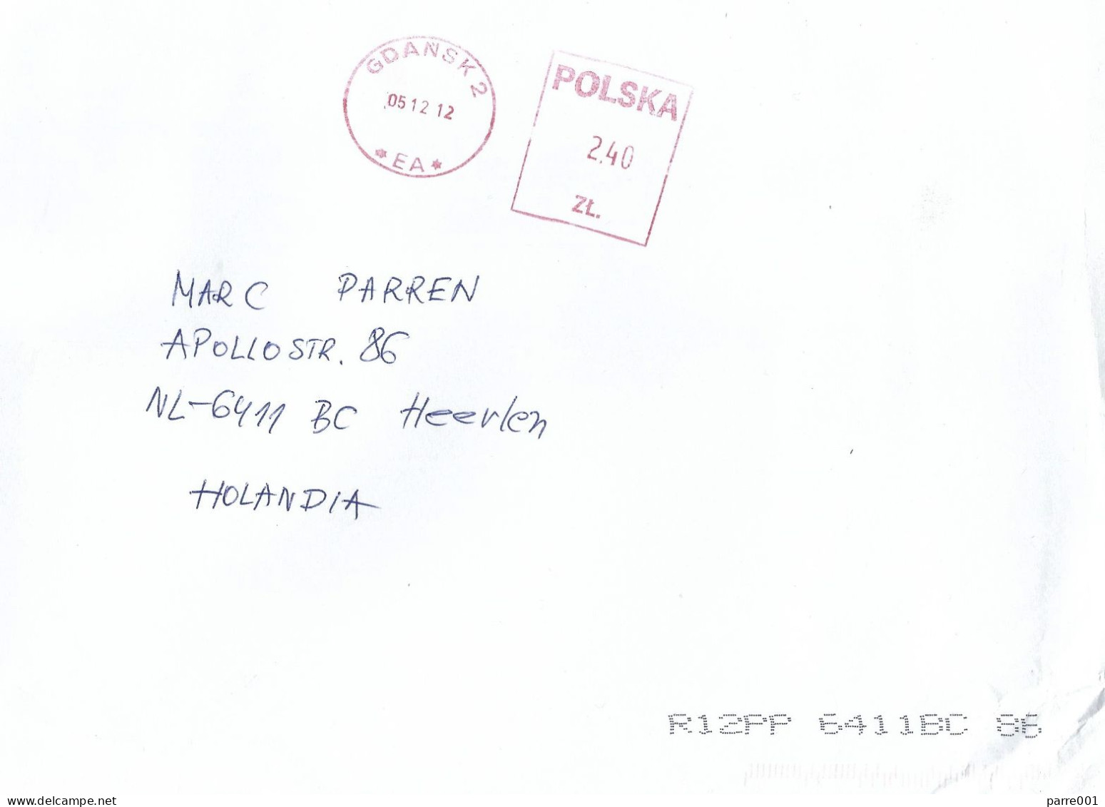 Poland 2012 Gdansk Meter Hasler “Mailmaster” EMA Cover - Maschinenstempel (EMA)