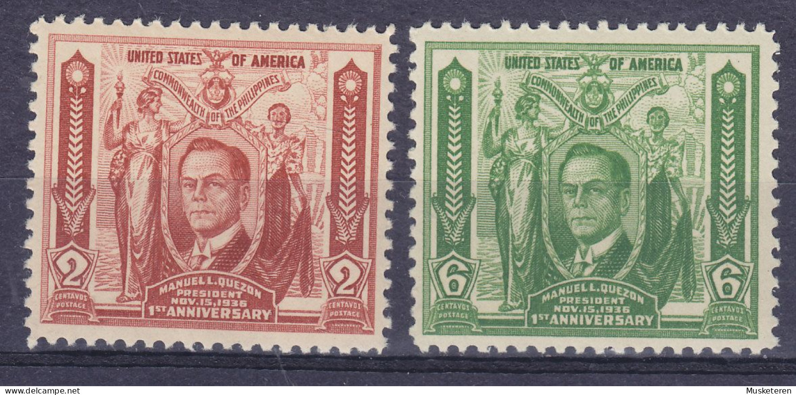 United States Philippines 1936 Mi. 385-86 Philippinischer Staatenbund President Manuel L. Quezon Complete Set, MNH** - Philippines