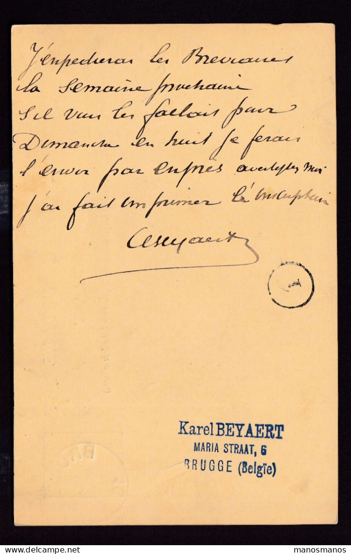 DDFF 534 - Entier Lion Couché Bruxelles 1893 - Cachet Karel Beyaert, Mariastraat, 6, BRUGGE - Fabricant De Bréviaires - Cartes Postales 1871-1909