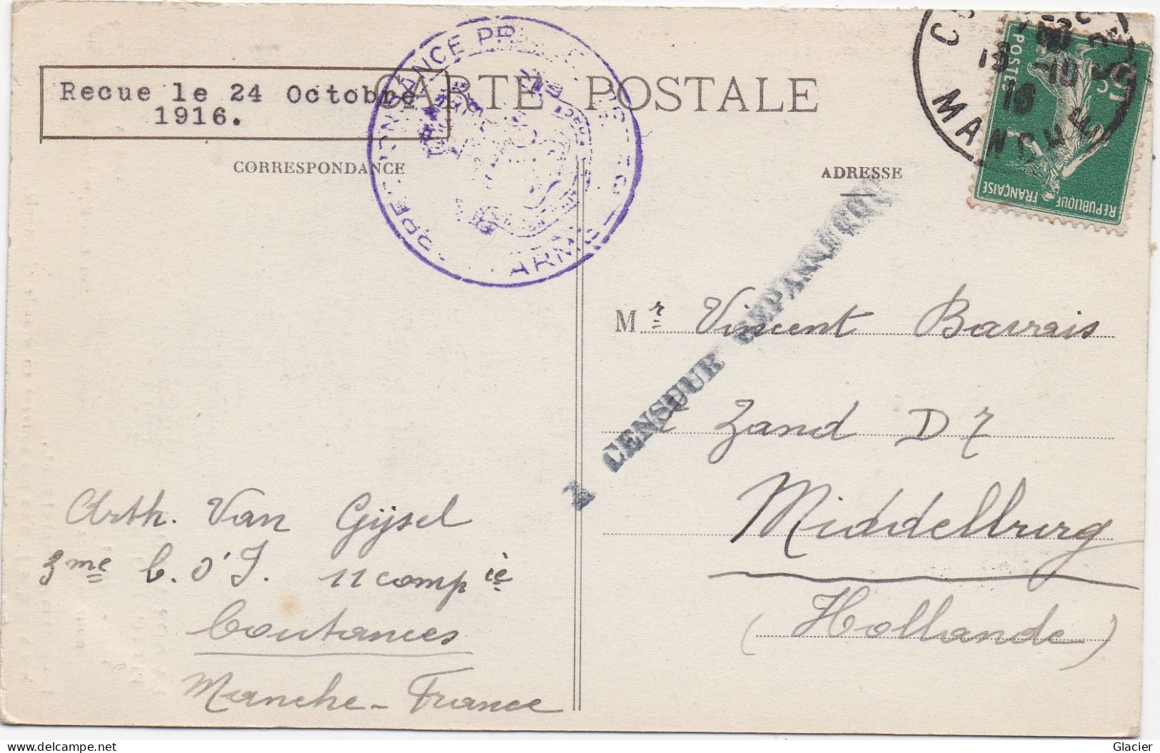 Cachet Armee Belge - Censuur Militaire - France Naar Middelburg ( NL ) -  La Normandie Pittoresque - - Covers & Documents