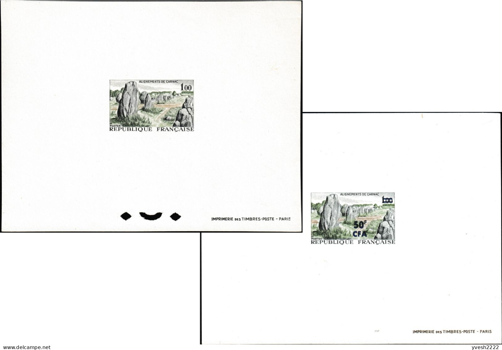 France Et Réunion 1965 Y&T 1440 Et 377. Feuillets De Luxe Avec Et Sans Perforations. Alignements De Carnac, Mégalithes - Vor- Und Frühgeschichte