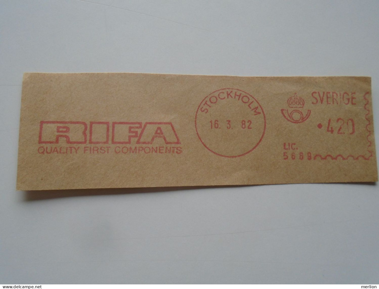 D200352 Red  Meter Stamp Cut- EMA - Freistempel  -1982   RIFA    -Sweden Stockholm -Electro - Timbres De Distributeurs [ATM]