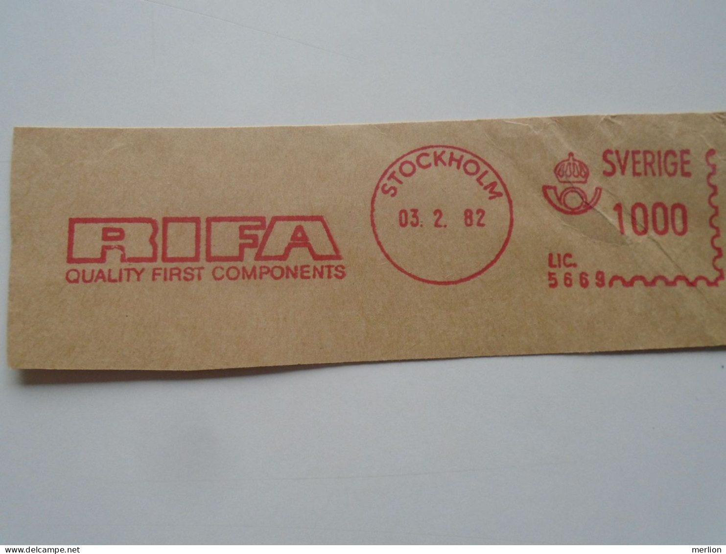 D200355   Red  Meter Stamp Cut- EMA - Freistempel  -1982 RIFA   -Sweden Stockholm -Electro - Automatenmarken [ATM]