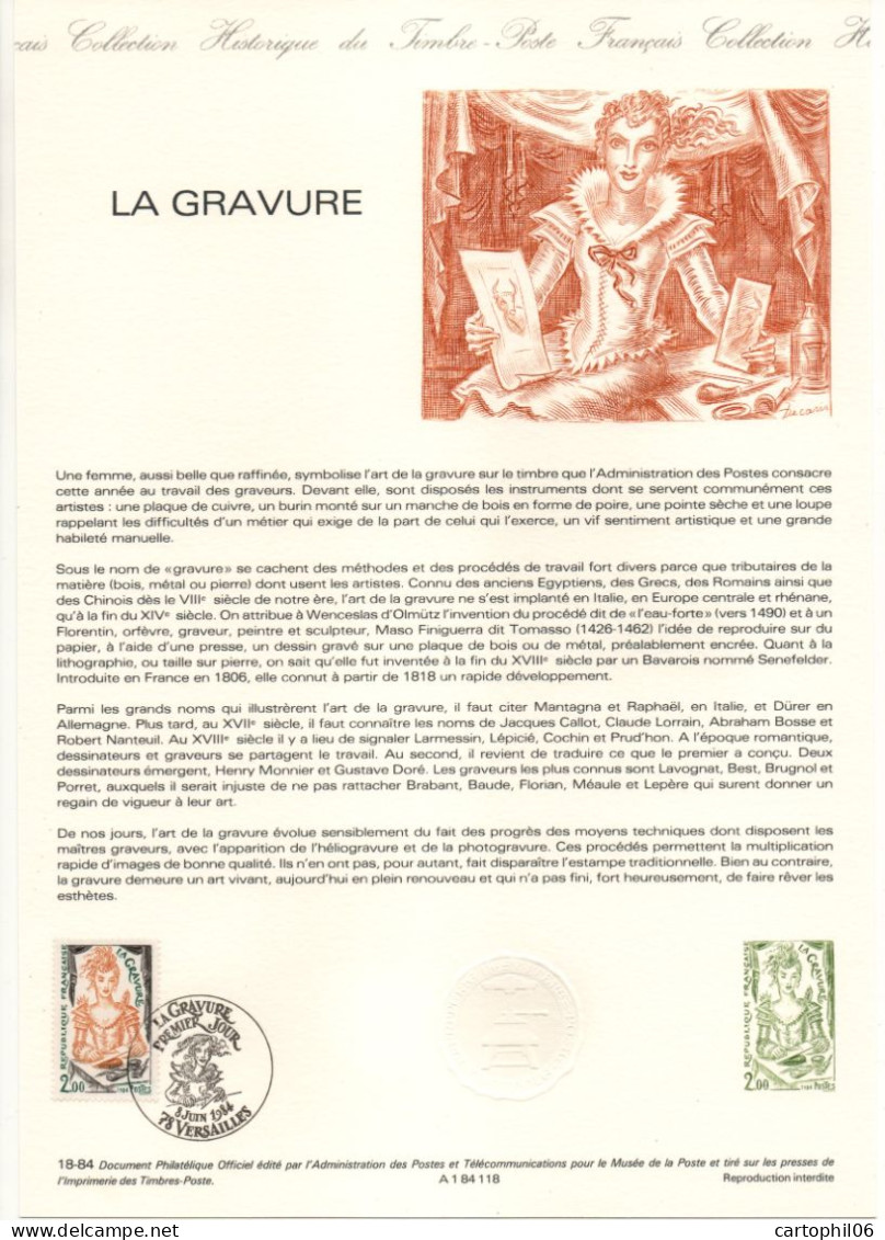 - Document Premier Jour LA GRAVURE - VERSAILLES 8.6.1984 - - Grabados