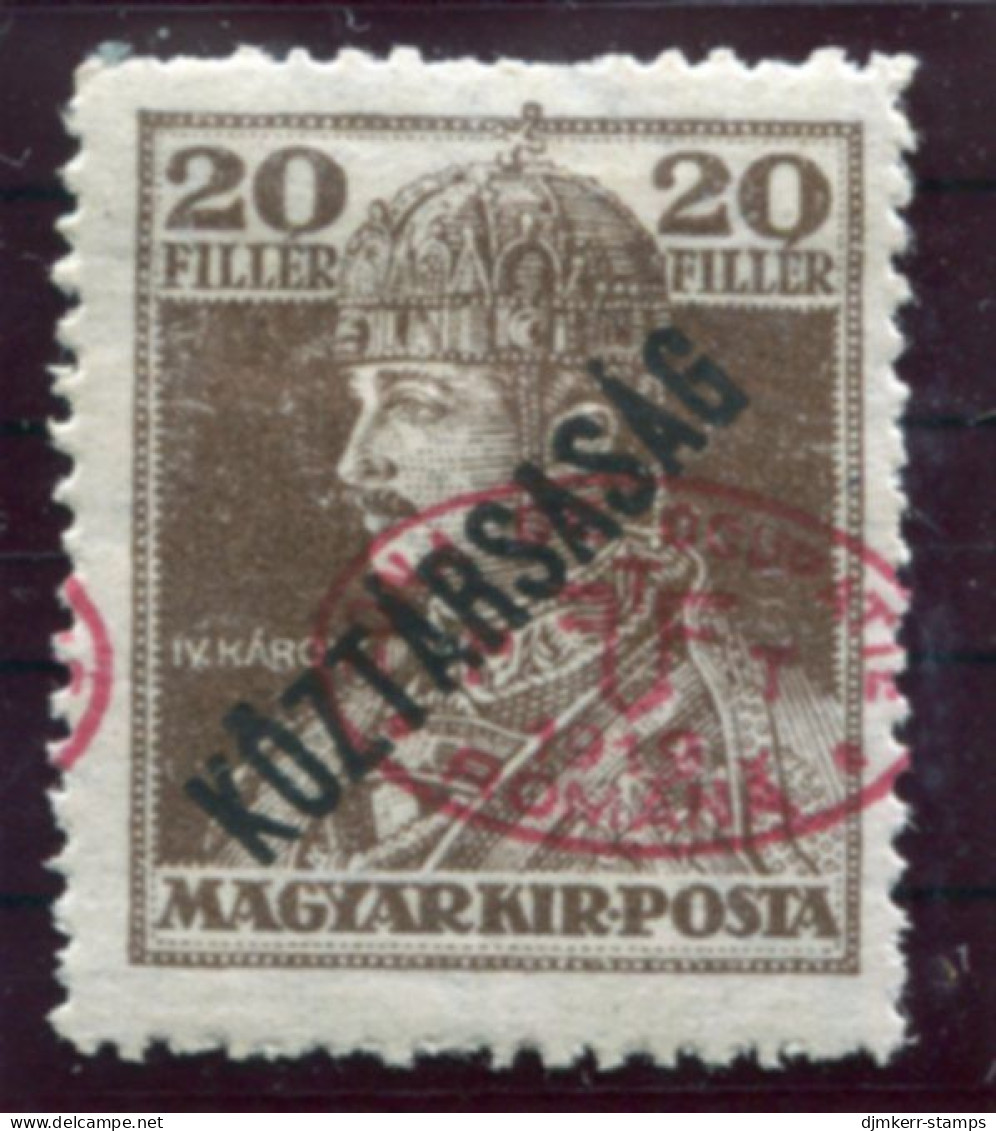 DEBRECEN 1919 20f Karl Köztarsasag With Red Overprint LHM / *   Michel 58a - Debrecen