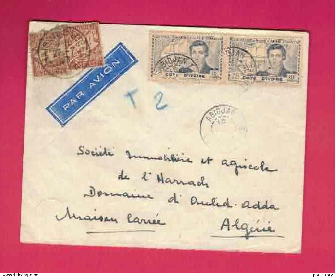 Letre Par Avion Pour La France Avec Taxation à L' Arrivée En Algérie - YT N° 143 En Paire Et Taxe N° 9 En Paire - Storia Postale