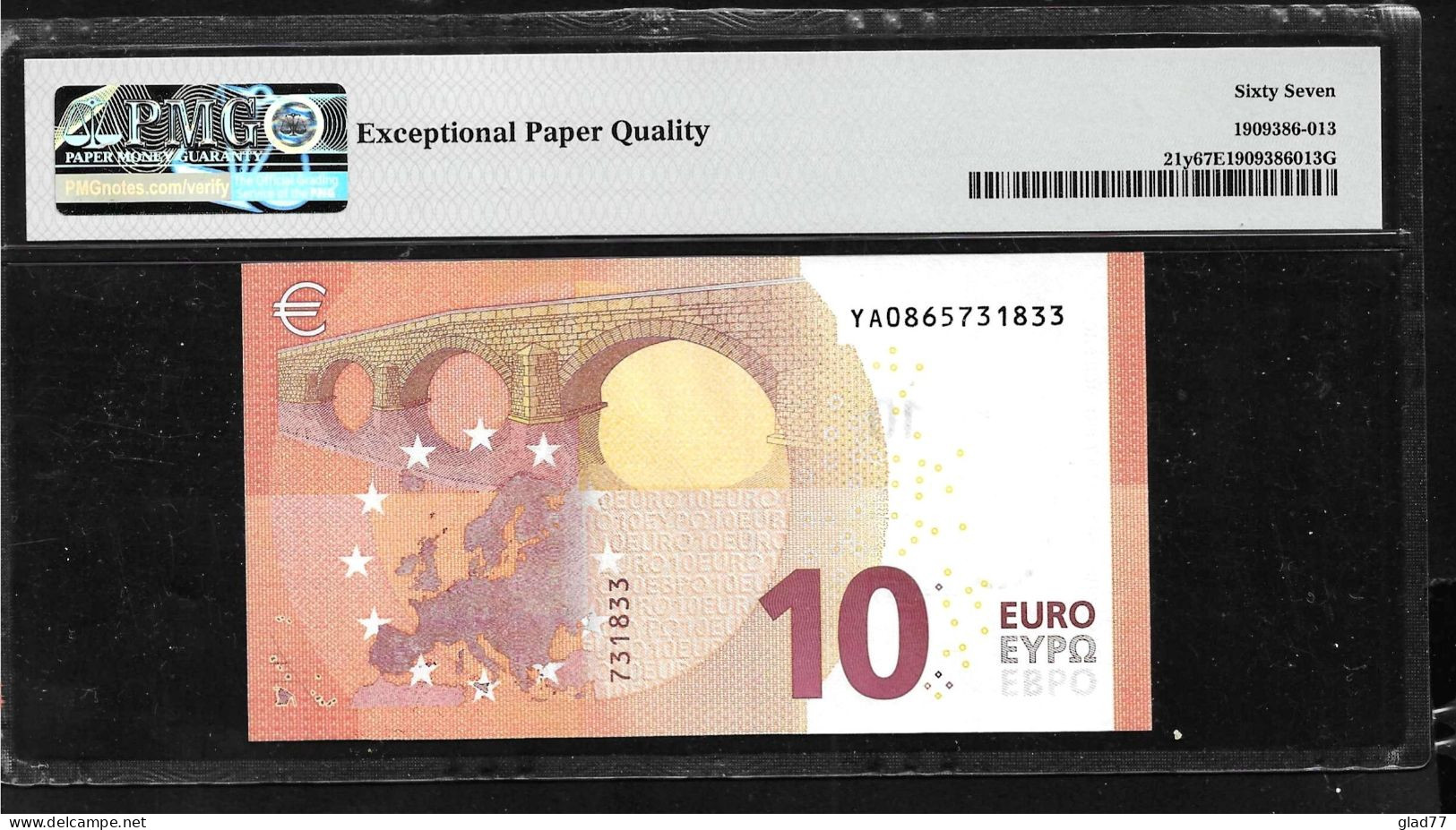 Greece  "Y" 10  EURO Superb GEM UNC! Draghi Signature!!  PMG 67EPQ (Exceptional Paper Quality) Printer  Y001G5! - 10 Euro