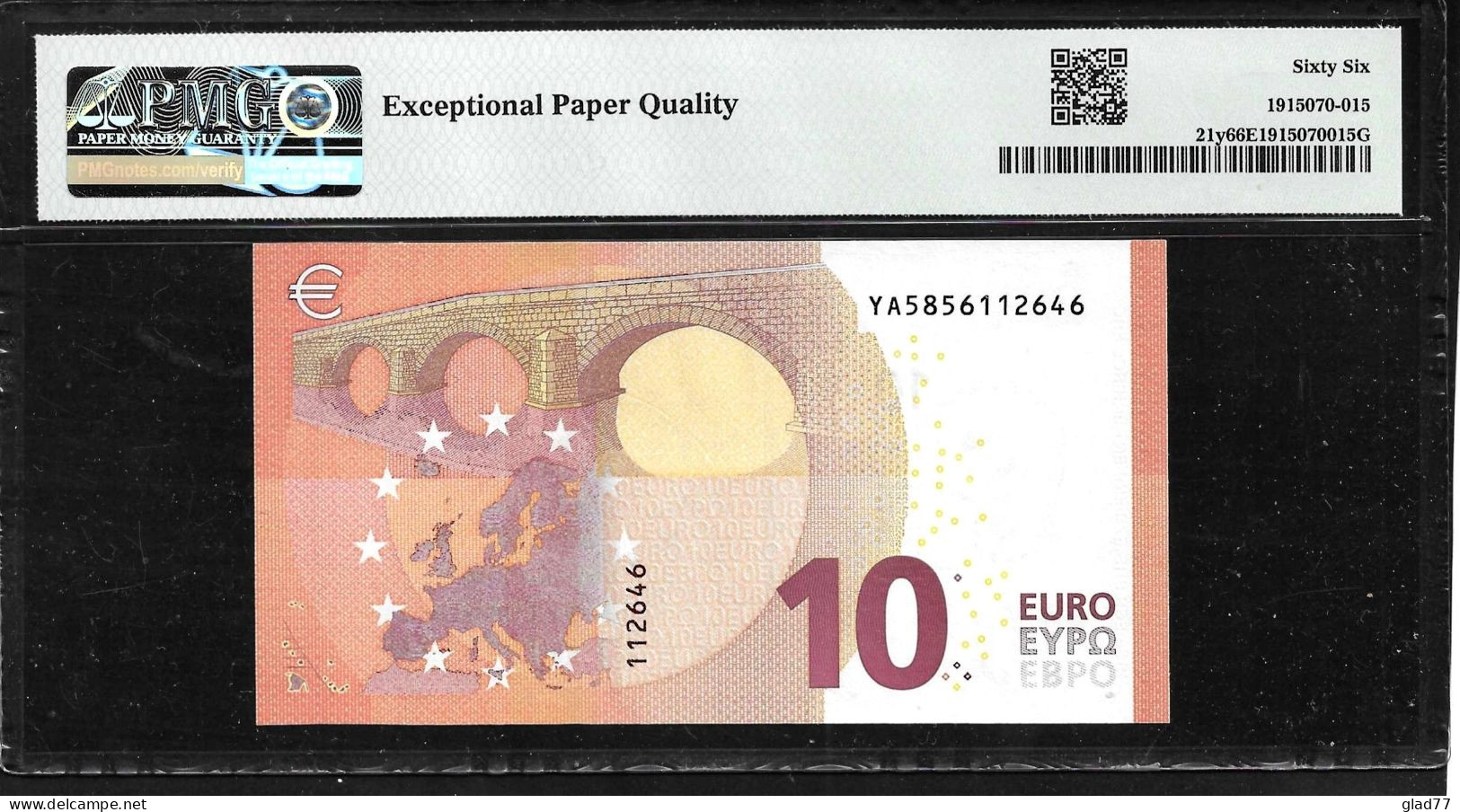 Greece  "Y" 10  EURO GEM UNC! Draghi Signature!!  PMG 66EPQ (Exceptional Paper Quality) Printer  Y009E5! - 10 Euro