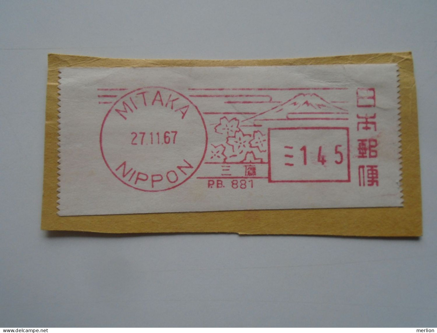 D200368  Red  Meter Stamp Cut- EMA - Freistempel  -1967 Japan   MITAKA  Nippon  -Fuji - Autres & Non Classés