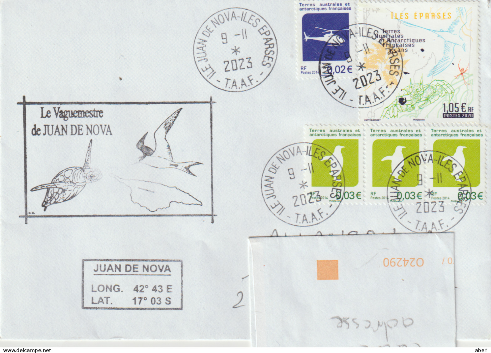 15878  île JUAN DE NOVA - Tàd Mal Monté - ïles EPARSES - 9/11/2023 - Covers & Documents