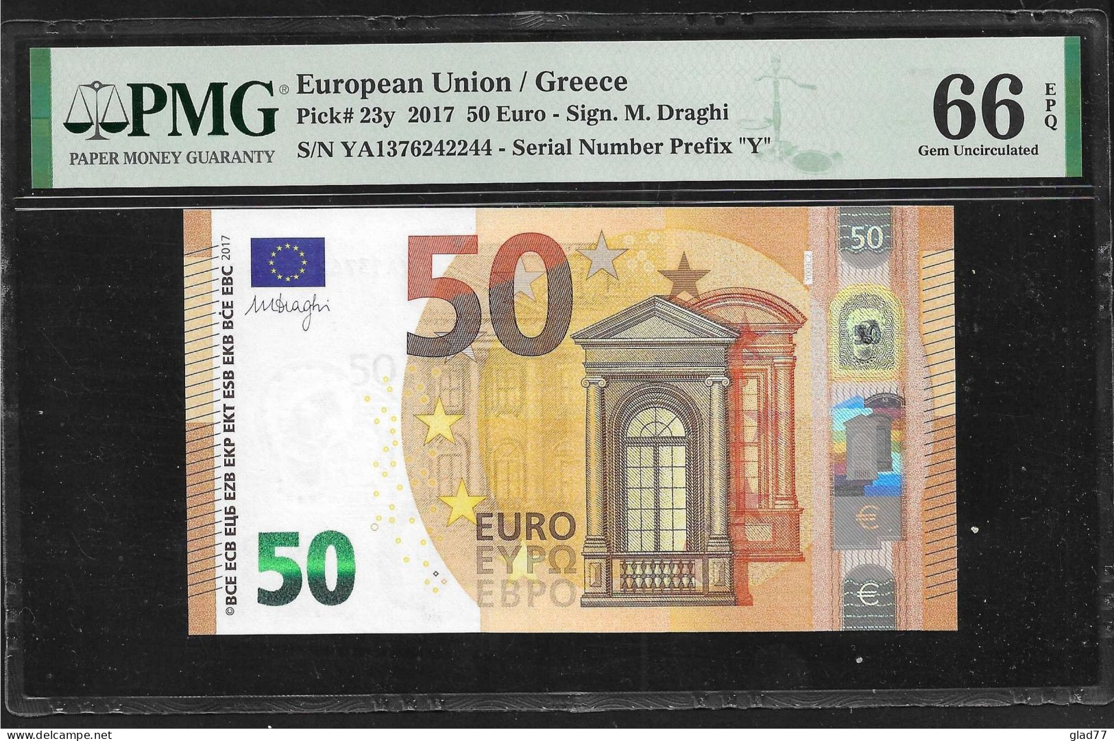 Greece  "Y" 50  EURO  DRAGHI Signature! PMG66 GEM UNC Exceptional Paper Quality  Printer Y003C2!  Rare Bank Note! - 50 Euro