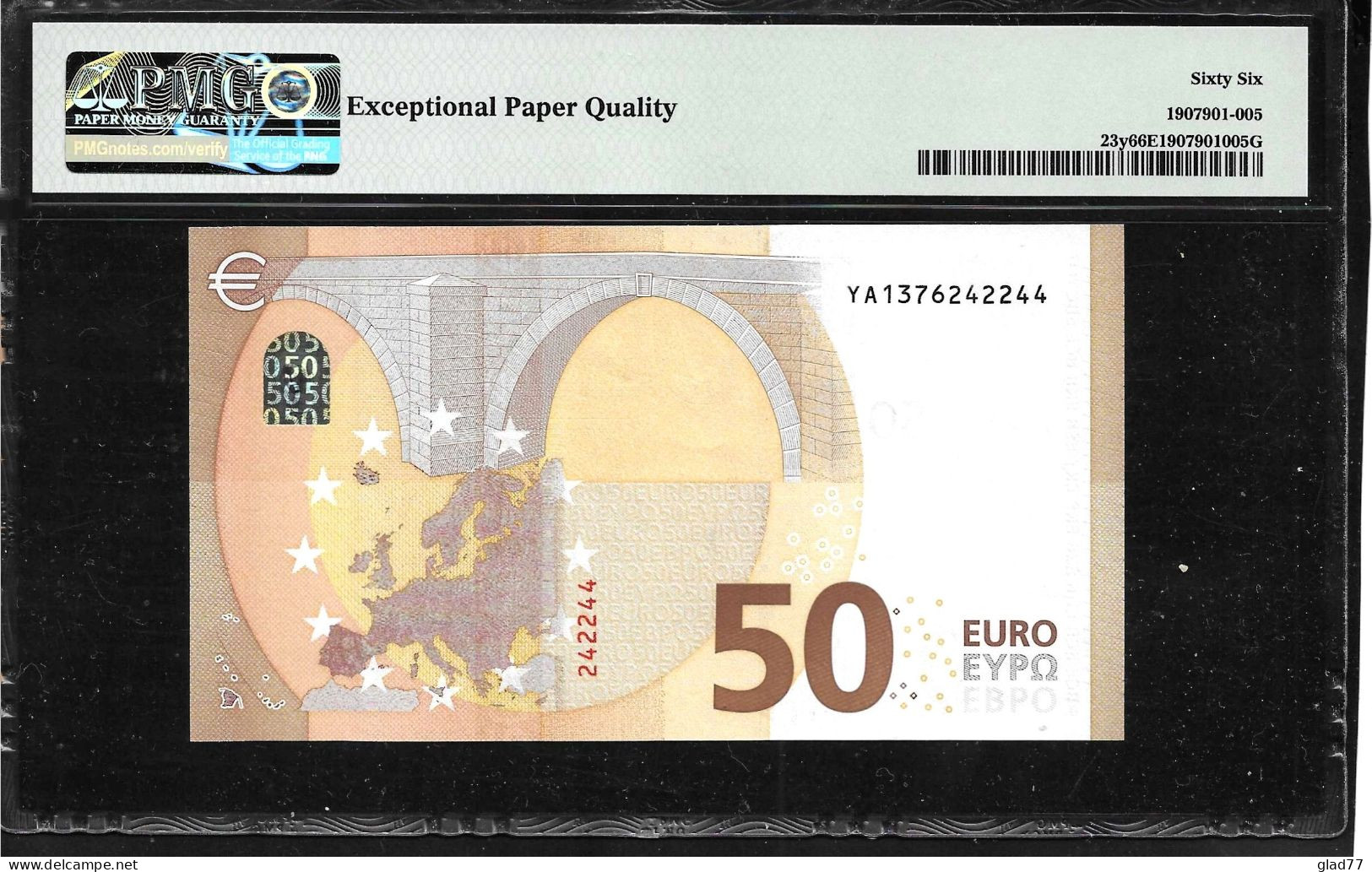 Greece  "Y" 50  EURO  DRAGHI Signature! PMG66 GEM UNC Exceptional Paper Quality  Printer Y003C2!  Rare Bank Note! - 50 Euro