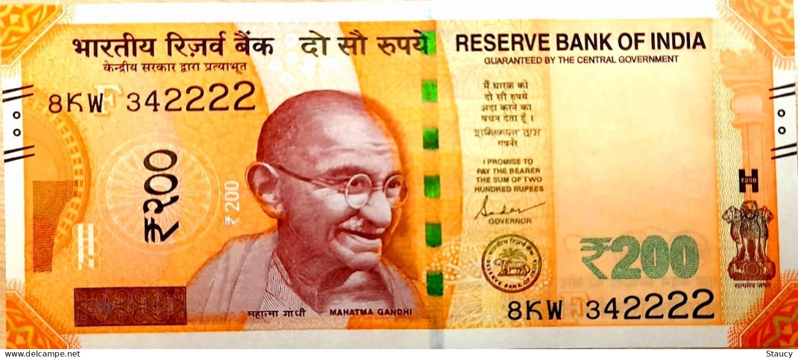 INDIA 2023 Rs. 200.00 Rupees Note Fancy / Holy / Religious Star Number 8KW 342222 UNC 100% Genuine As Per Scan - Inde