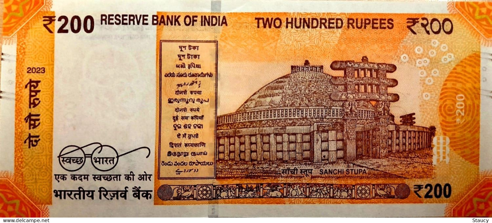 INDIA 2023 Rs. 200.00 Rupees Note Fancy / Holy / Religious Star Number 8KW 342234 UNC 100% Genuine As Per Scan - Inde