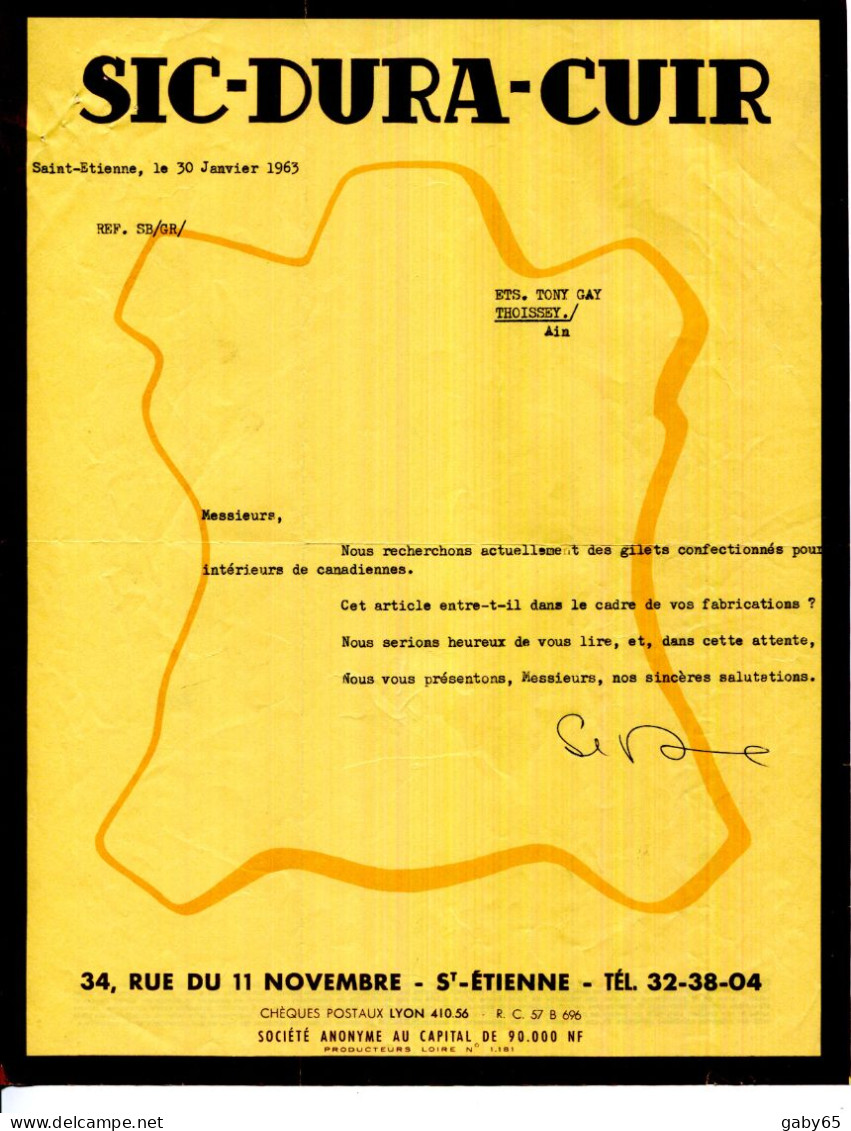 FACTURE.42.LOIRE.SAINT ÉTIENNE.SIC-DURA-CUIR.34 RUE DU 11 NOVEMBRE. - Textile & Vestimentaire