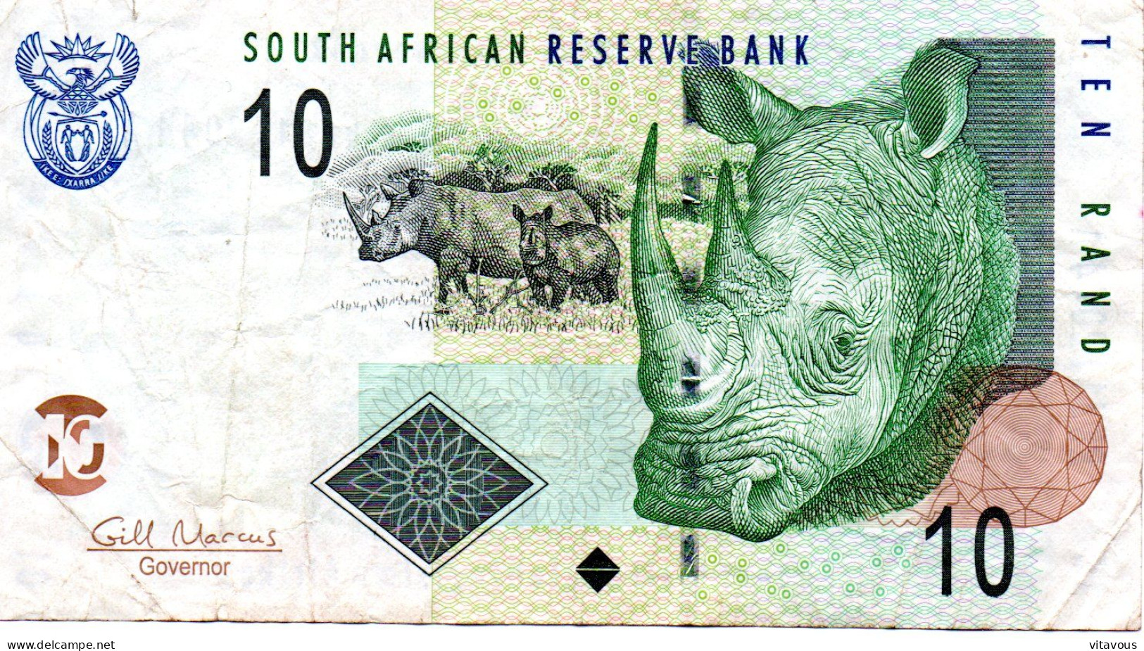 AFRIQUE DU SUD Billet Banque 10 Rand Bank-note Banknote Rhinocéros Animal - Suráfrica