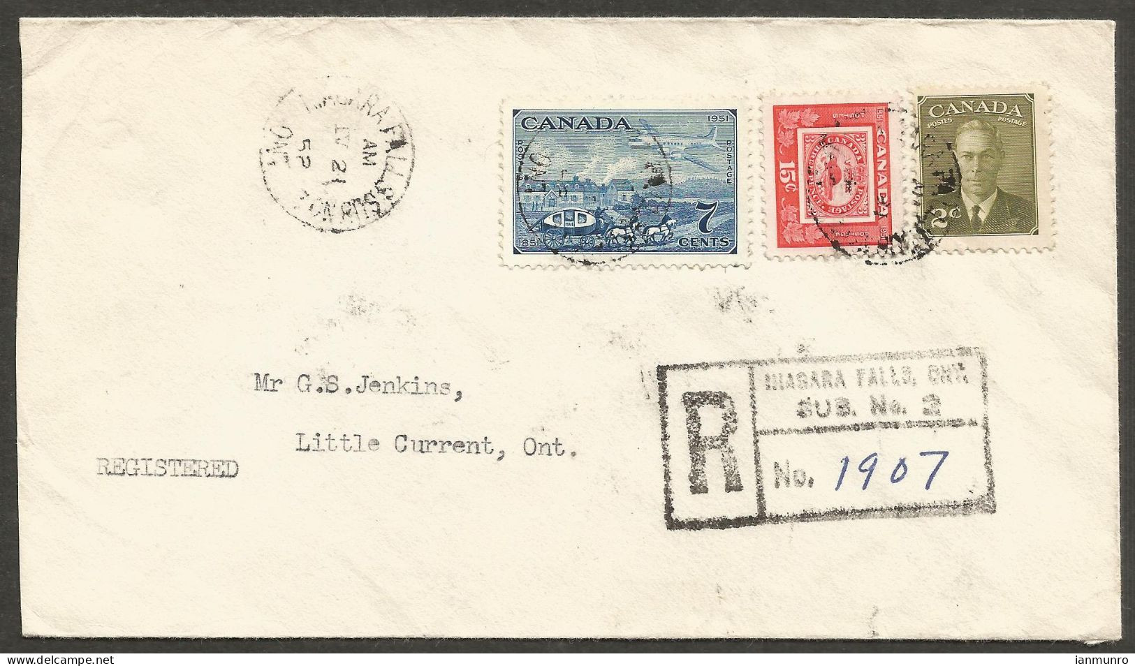 1952 Registered Cover 24c Capex/GVI RPO CDS Niagara Falls Ont To Little Current (Manitoulin) - Postgeschiedenis