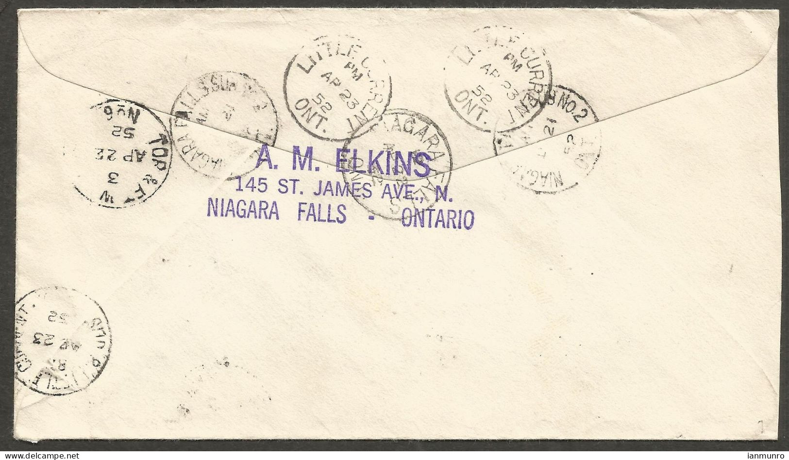 1952 Registered Cover 24c Capex/GVI RPO CDS Niagara Falls Ont To Little Current (Manitoulin) - Histoire Postale