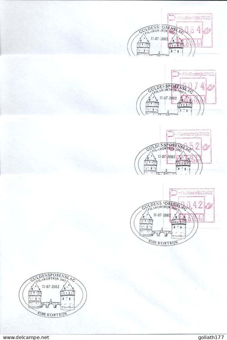 ATM108A Set Van 4 Vignetten Op Envelop Met 1e Dagstempel - 8500 Kortrijk 11-07-2002 - Obp 12 Euro - Gebraucht