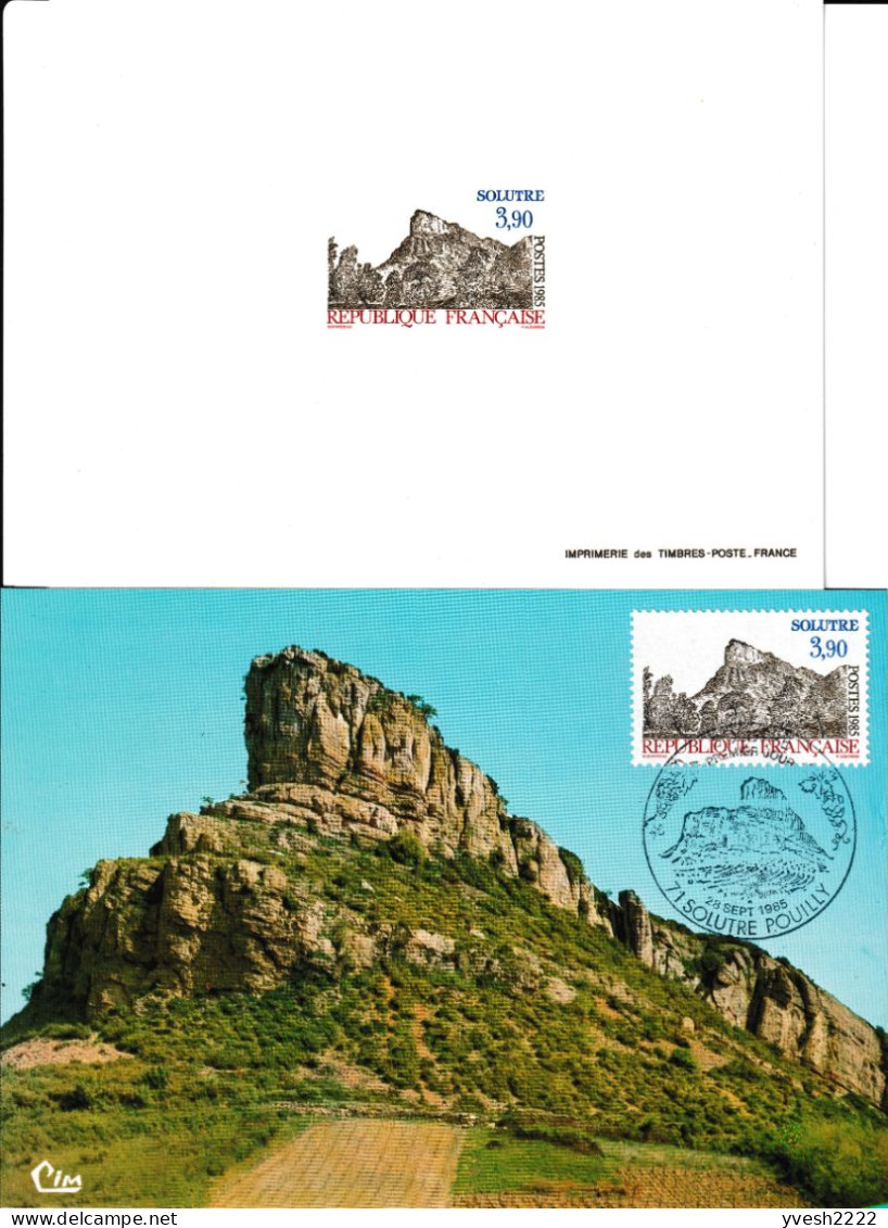 France 1985 Y&T 2388 Sur Feuillet De Luxe Et CM. La Roche De Solutré, Site Préhistorique, Mussée De La Préhistoire - Prehistory