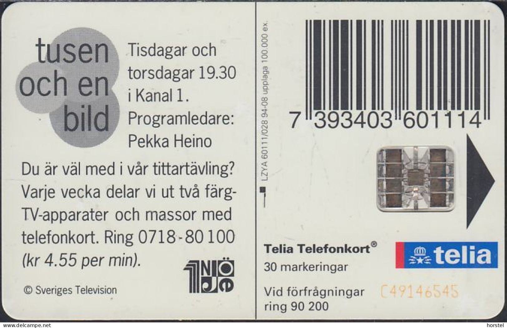 Schweden Chip 078 Tusen Och En Bild - 1001 Images - Banknote  (60111/028) C49146545 - Suède