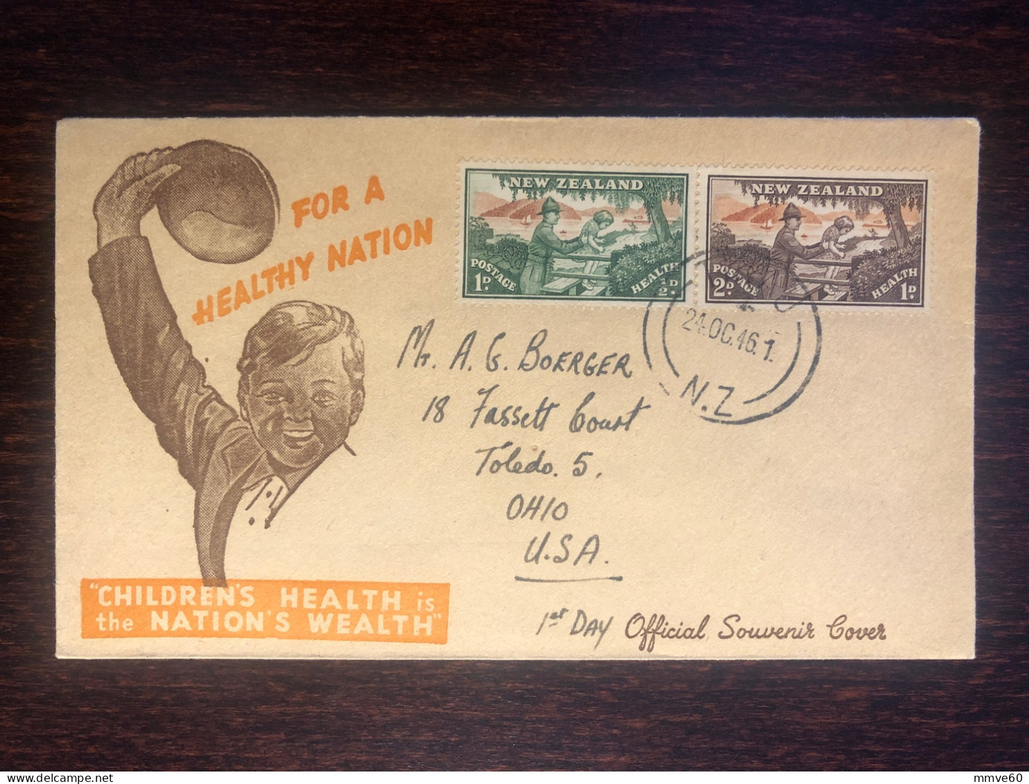 NEW ZEALAND FDC TRAVELLED COVER LETTER TO USA 1946 YEAR HEALTH MEDICINE - Brieven En Documenten