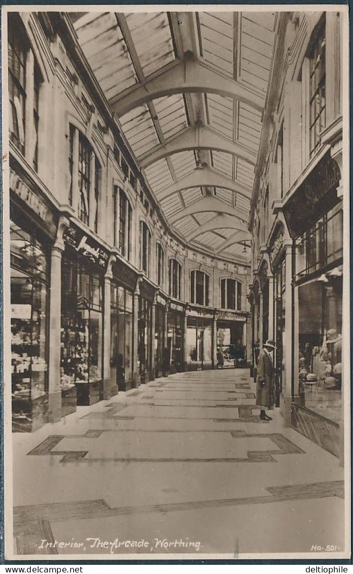 Worthing, The Arcade, Interior View - Posted 1928, Real Photo Picture Postcard - Worthing