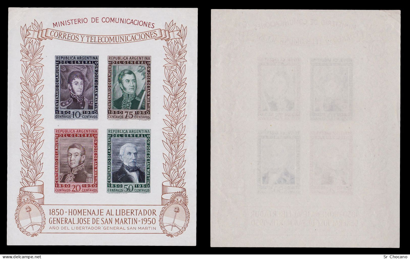 ARGENTINA STAMP.1950.JOSÉ SAN MARTÍ Souv. Sheet 4 .MNH SCOTT 591A - Ongebruikt