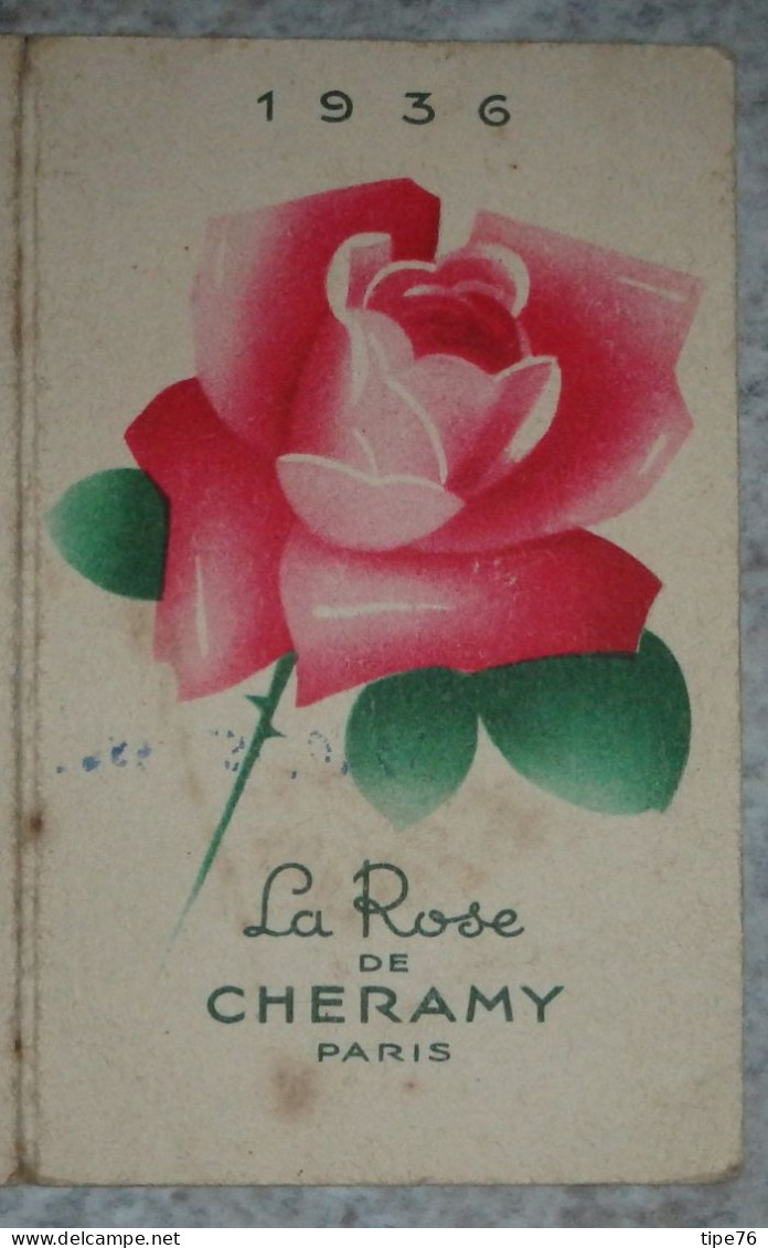 Petit Calendrier Poche Parfumé 1936 La Rose De Cheramy Coiffeur Coiffure Limoges Rue Montmailler Haute Vienne - Kleinformat : 1921-40