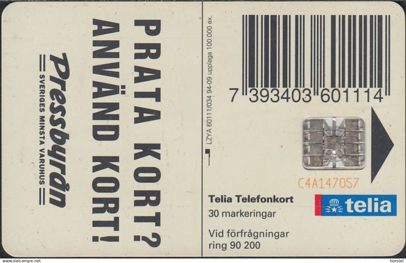 Schweden Chip 083  New Pressbyran Kiosk - 30U (60111/034) Red BN C4A147057 - Sweden