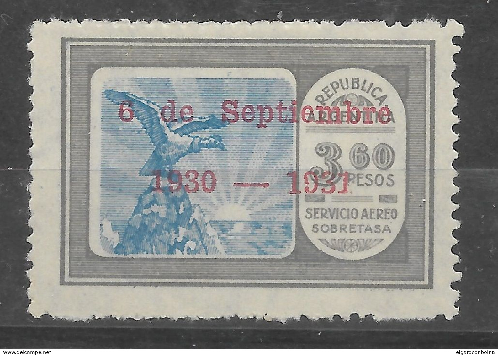 ARGENTINA 1931 EAGLE MOUNTAIN AIRMAIL OVERPRINTED STAMP C34 MI 383 MNH - Nuovi
