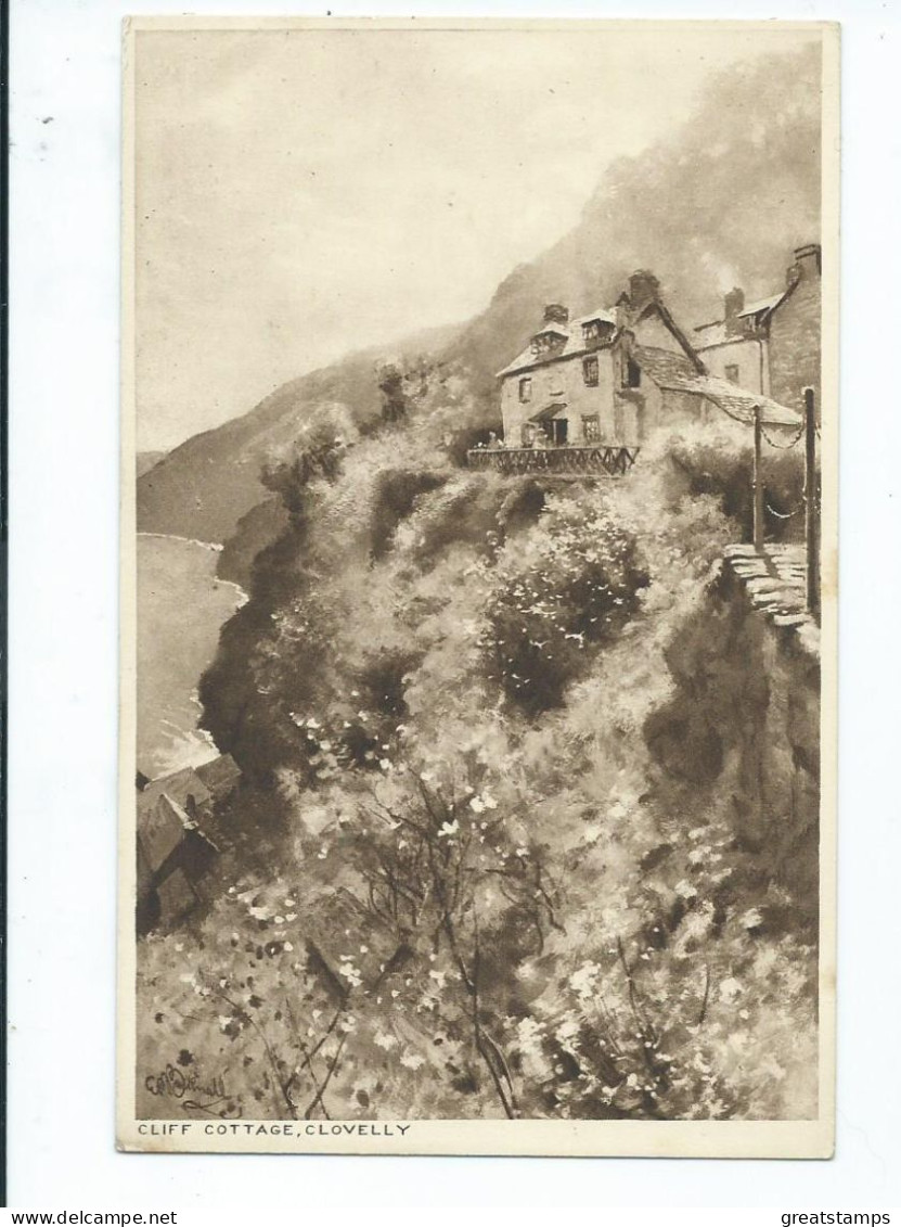 Devon Clovelley Artist Impression Cliff Cottage Unused Postcard - Clovelly