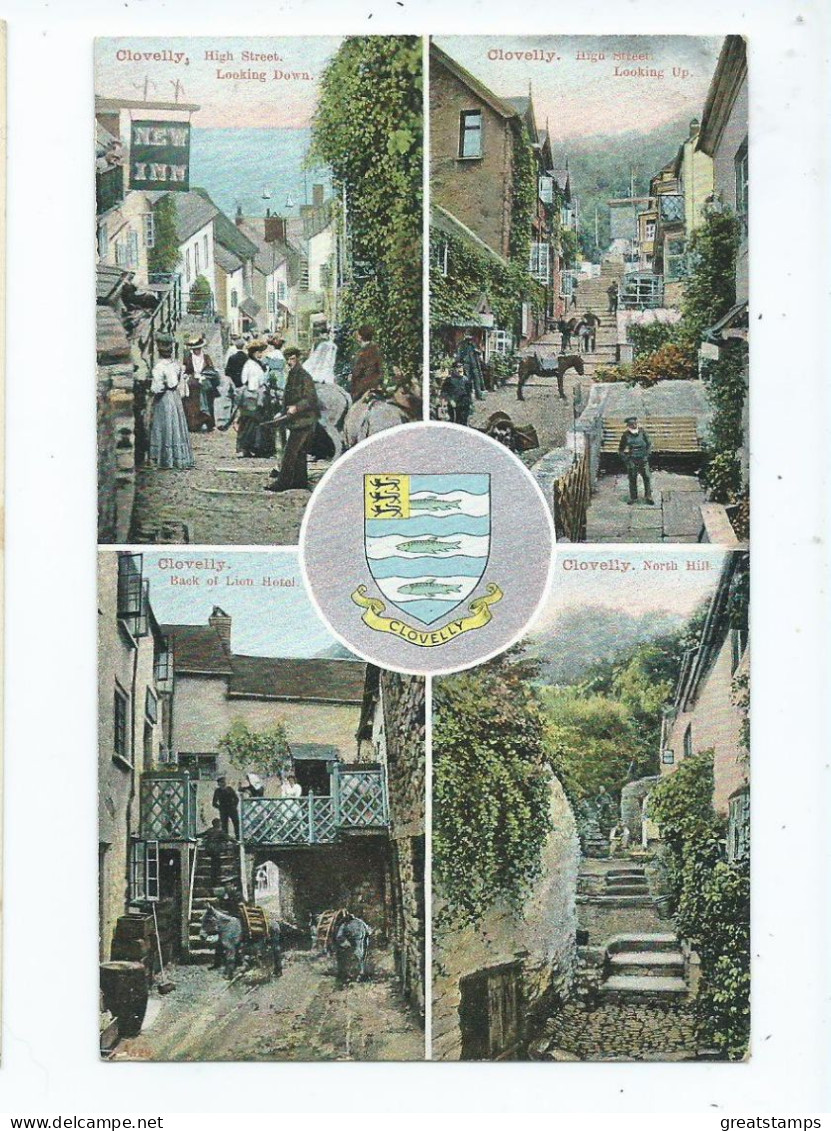 Devon Clovelley Multiview Peacock  Unused Postcard - Clovelly