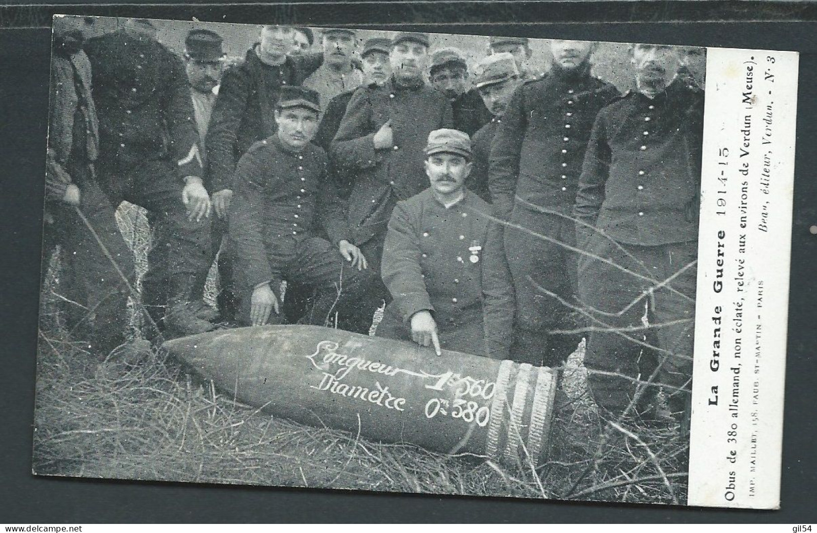 La Grande Guerre 1914-15 - Obus De 380 Allemand, Non éclaté, Relevé Aux Environs De Verdun -  Val 85 - Weltkrieg 1914-18