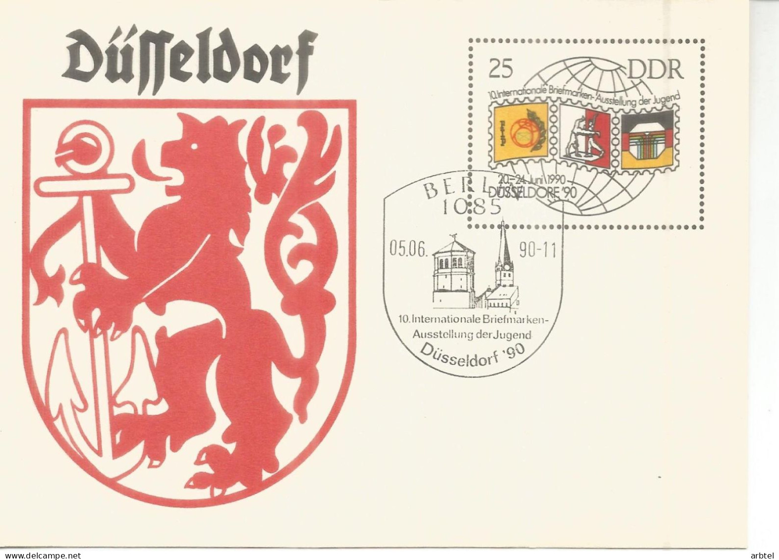 ALEMANIA DDR ENTERO POSTAL DUSSELDORF BRIEFMARKEN AUSSTELLUNG JUGEND ESCUDO LEON LION - Buste