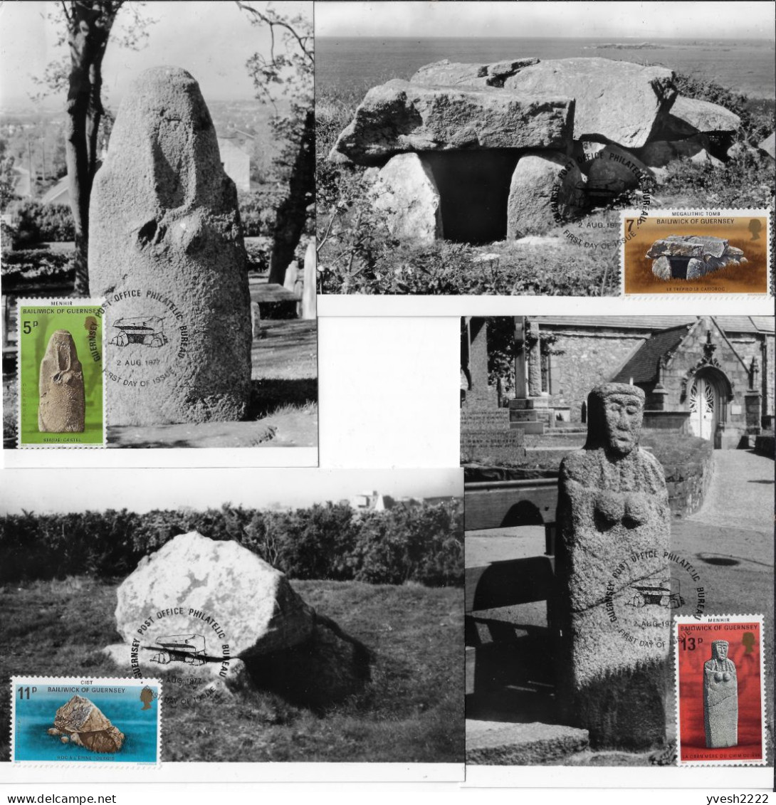 Guernesey 1977 Y&T 144 à 147. Cartes Maxima, Monuments - Prehistory