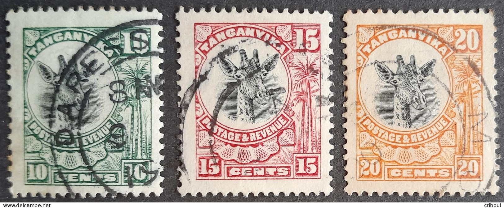 Tanganyika 1922 Animal Girafe Giraffe Yvert 2 3 4 O Used - Tanganyika (...-1932)